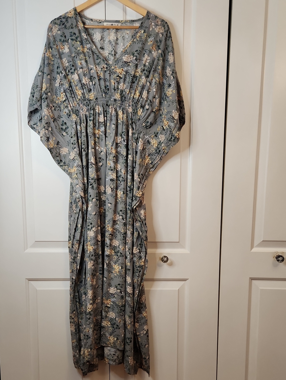Natural Life Seafoam Green Floral Kimono Sleeve Maxi Dress Size M Boho